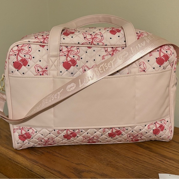 Betsy Johnson Quilted Pink Cherry Bow Weekender - Picture 2 of 9